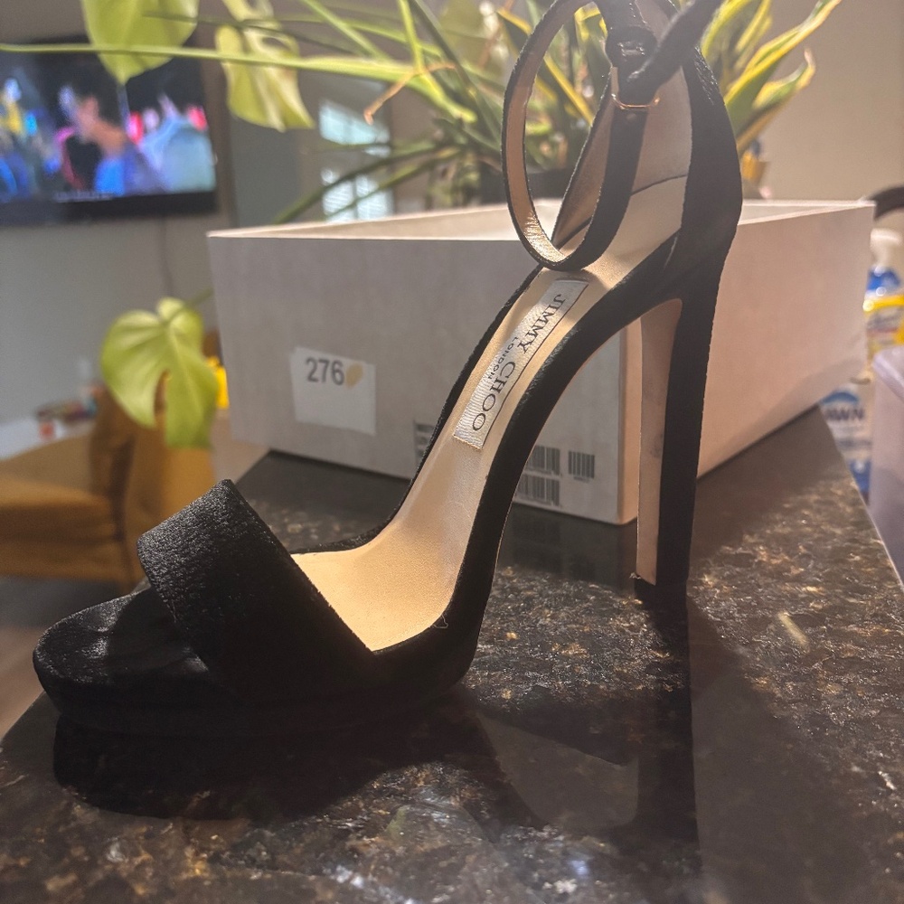 Jimmy Choo Misty 120 Sandals (Velvet, Size 38.5)